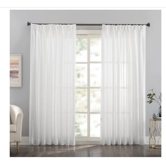 Sheer White Double Pleat Curtain Panels 52"x120" – Set of 2 – LANTIME Drapes - Picture 1 of 3